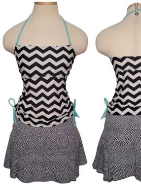 Hula Honey Tankini Medium Halter Swim Top Womens Black & White